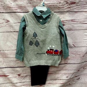Christmas Outfit Includes Shirt Pants & Sweater Vest Size 24 Months